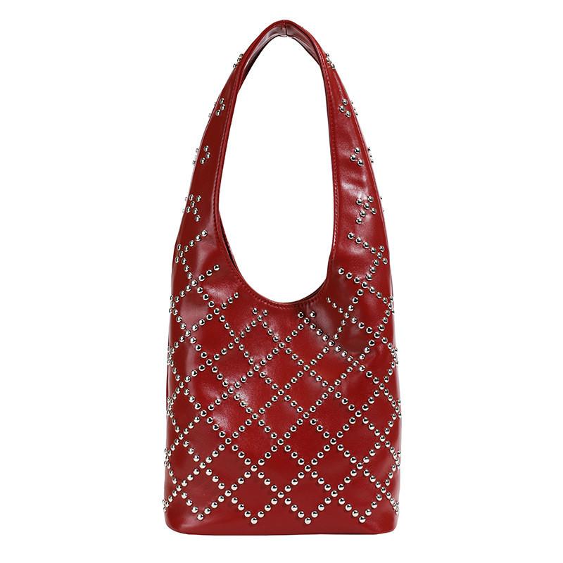 Borsa Secchiello Stile Punk per Donna in Materiale PU con Borchie per Uso Quotidiano