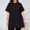 Women's Plus Size Slit Long T,shirt Round Neck Casual Loose Short Sleeved Top