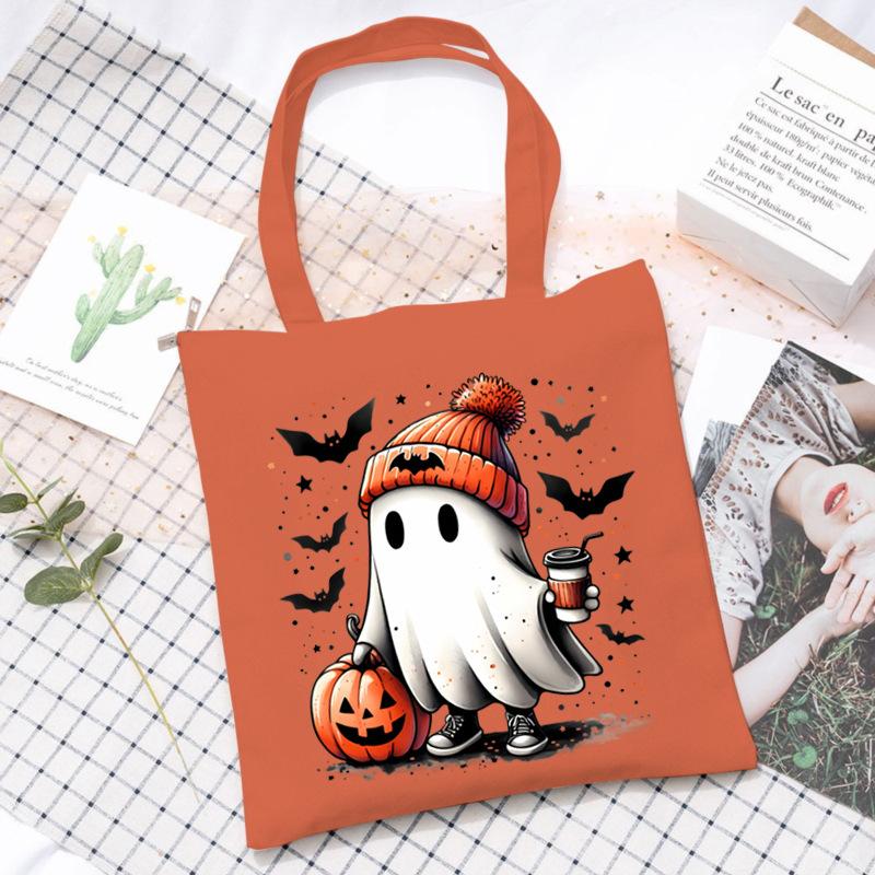 Halloween Printed Shoulder Bag Female Large Capacity Student Canvas Bag Tutoring Shopping Bag