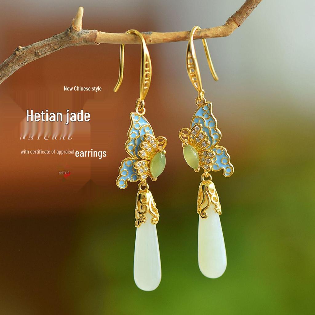 Certified Natural Hetian White Jade Pendant Necklace with 925 Sterling Silver Inlay for Women