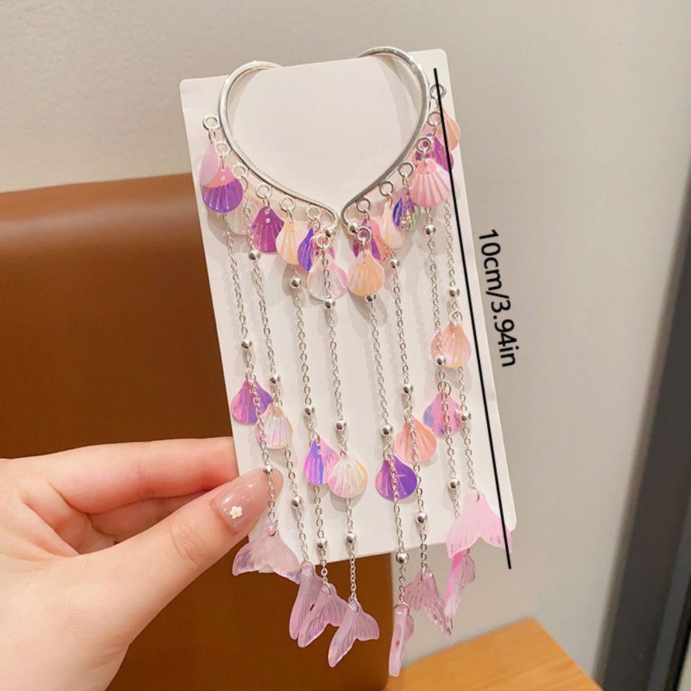 Mermaid Pearl Hair Clip Sweet Bow Accessories Fashion Tassel Forehead Chain  for Children
