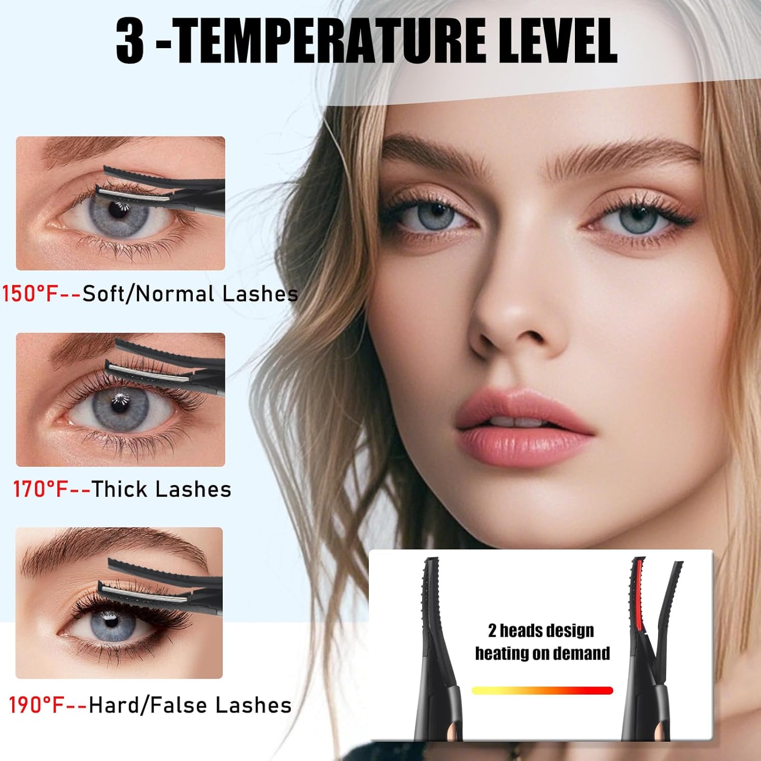 Heated Eyelash Curlers - 2 in 1 Clip- Type Heated lash Curler Best Seller Electric Eyelash Curler LED Display 3 Temp Settings for Makeup Tools USB