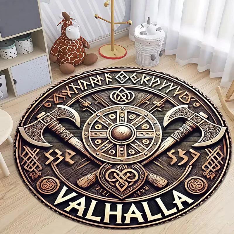 1Pc Viking theme Printed circular carpet, home door mat, outdoor travel protection carpet A1