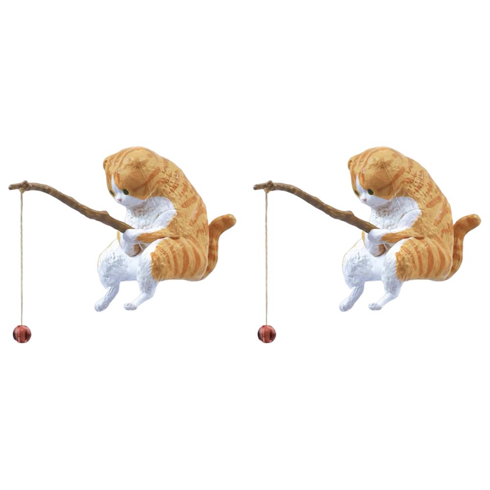 1-5pcs Fishing Cat Ornaments Sitting Fishing Little Cat Statue Fish Landscaping Cartoon Figurine Water Tank Aquarium Decorations