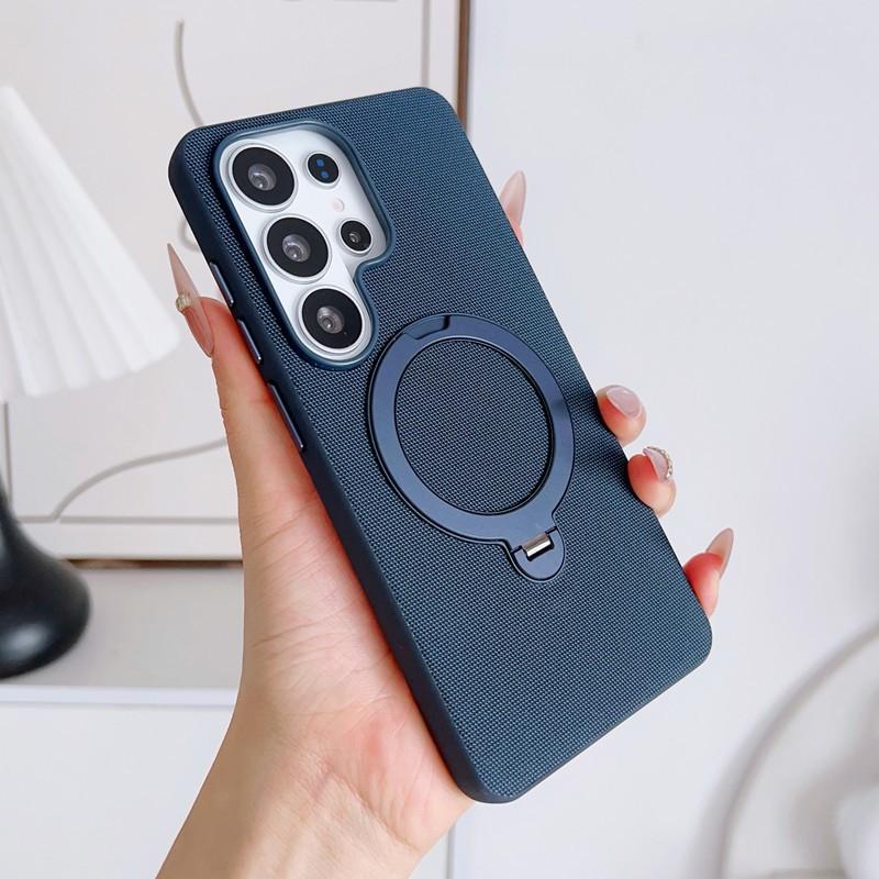 Magnetic 360 Bracket For Magsafe Leather Case For Samsung Galaxy S26 Ultra S24 S25 Ultra Metal Buttons Wireless Charging Cover