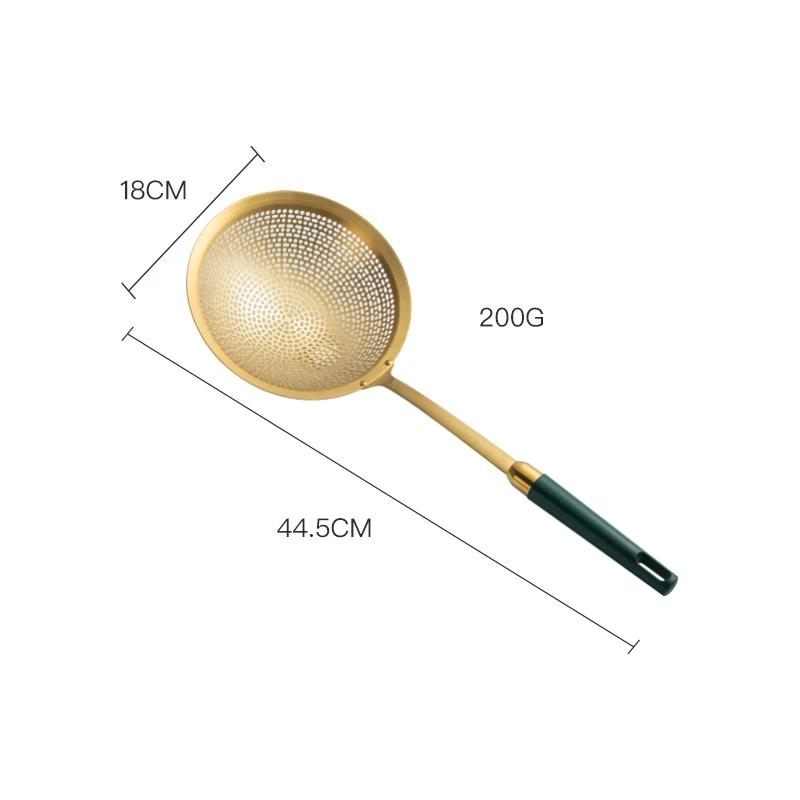 1PCS 304 Stainless Steel Large Colander with Green handle Frying Oil Leaking Hot Pot Noodle Mesh Drain Scoop Kitchen Tools