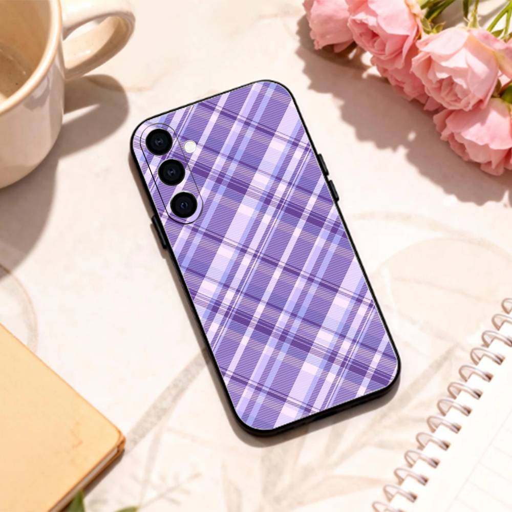 Cooles P-Lila P-Kariertes Muster Handyhülle Für Samsung Galaxy A73,A72,A71,A70,A53,A52,A51,Andere Weiche Schwarze Hülle