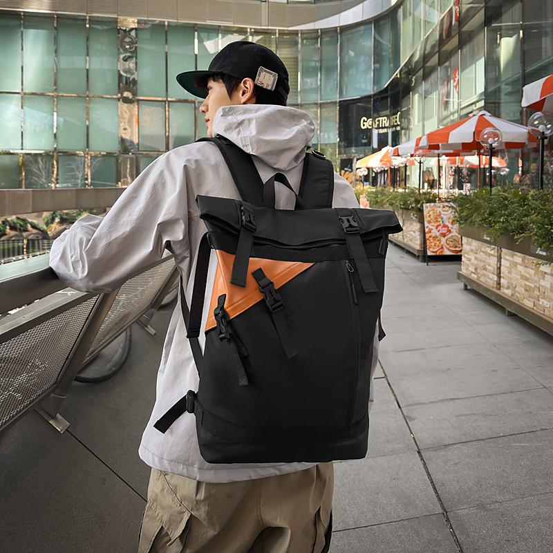 Splicing Waterproof Roll-Up Backpack Men Large Capacity Travel Bag Lightweight Sports Fitness Bag