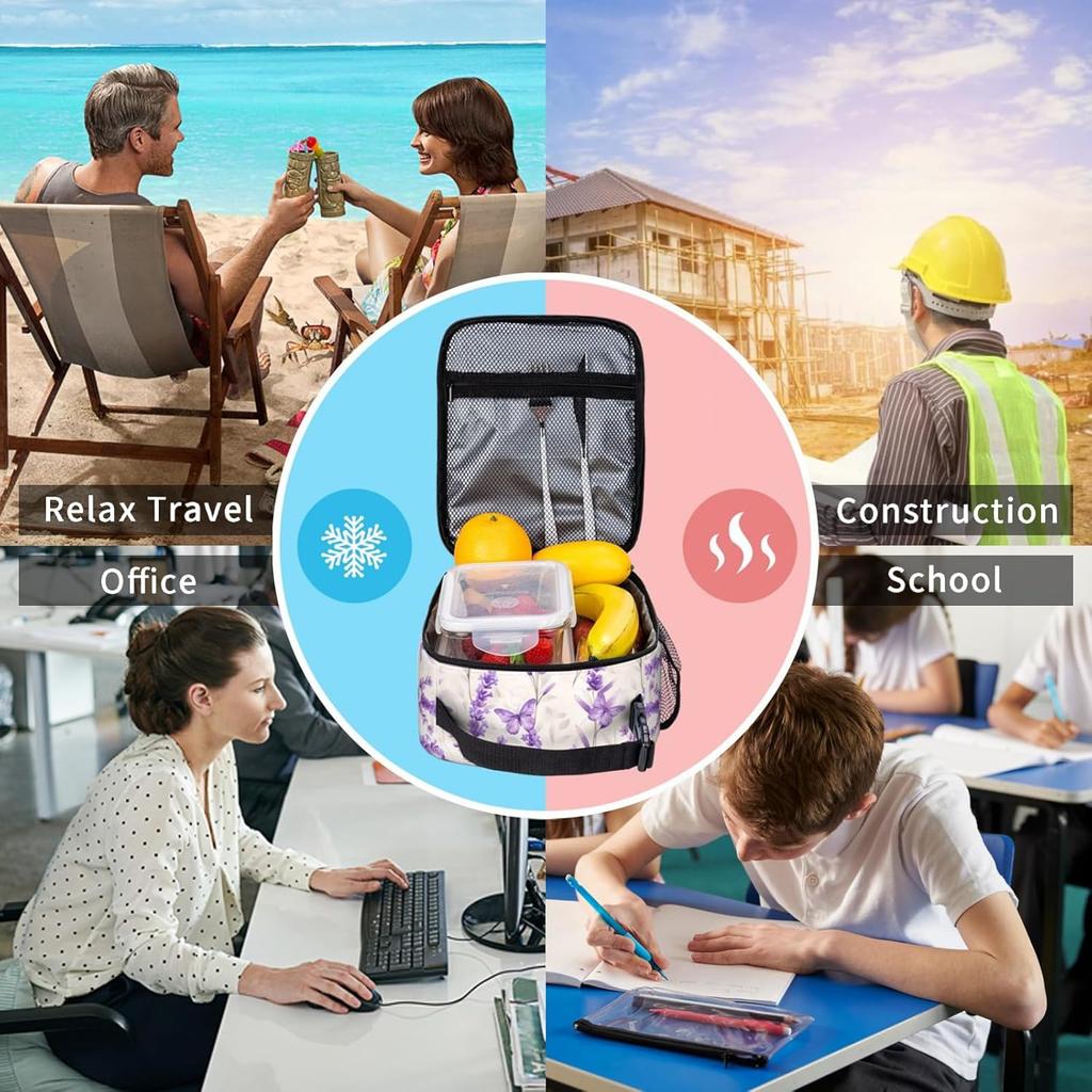 Reusable Butterfly Lunch Box for Kids Girls Boys Women Adult, Insulated Botanical Lunch Bag,Polyester Cooler Retro Handbags Case for School Picnic