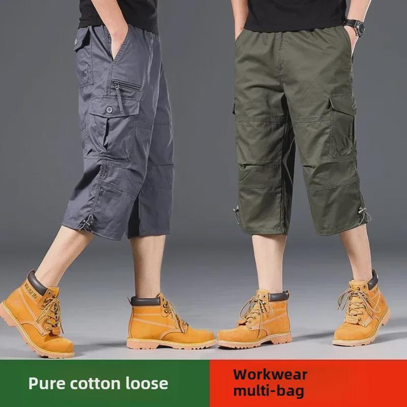 Shorts Casuais de Verão Masculinos de Corte Solto com Vários Bolsos e Comprimento Médio