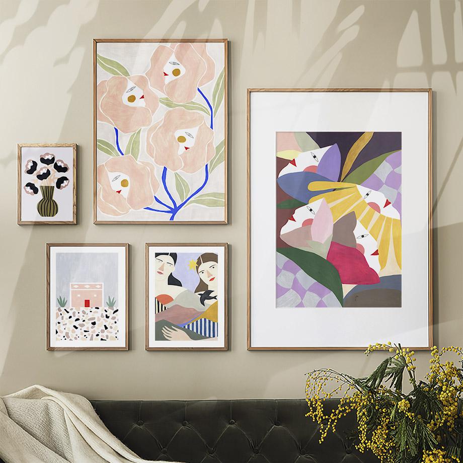 Abstract Lines Girl Vase Flowers Illustration Wall Art Canvas Painting Nordic Poster And Prints Pictures For Living Room Decor