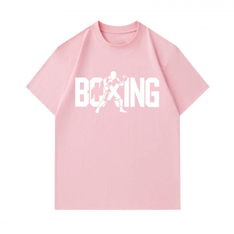 Men's 100% Cotton Crew Neck Short Sleeve T-Shirt, Cool Boxing Boxer Silhouette Print Casual Comfortable Tee, Loose Fit Sport Streetwear for Daily Wear