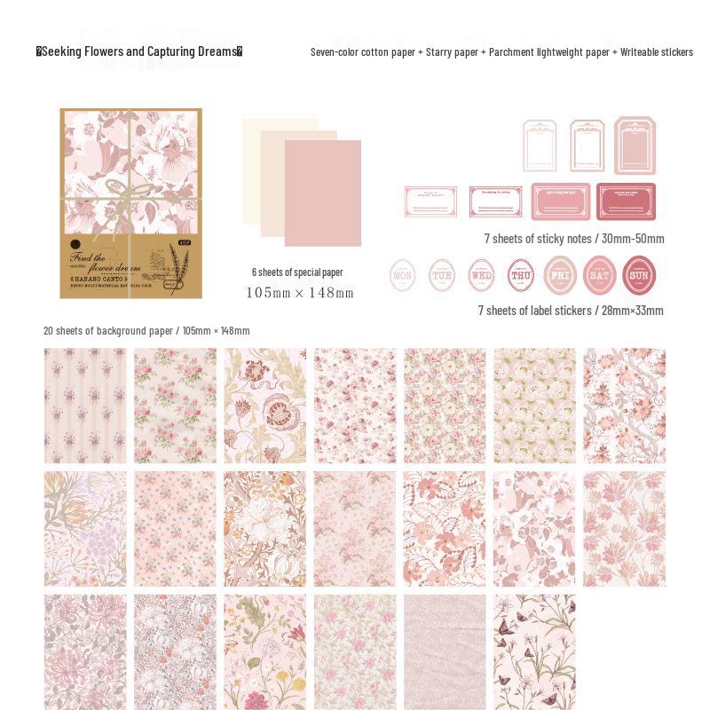 MòMò Retro Multi-Material Floral Elements Sticker Pack - DIY Journal Decoration, 6 Varieties
