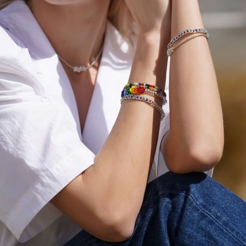 BONBEAU Rainbow Flower Beads Bracelet Rainbow Color Flower Bead Bracelet