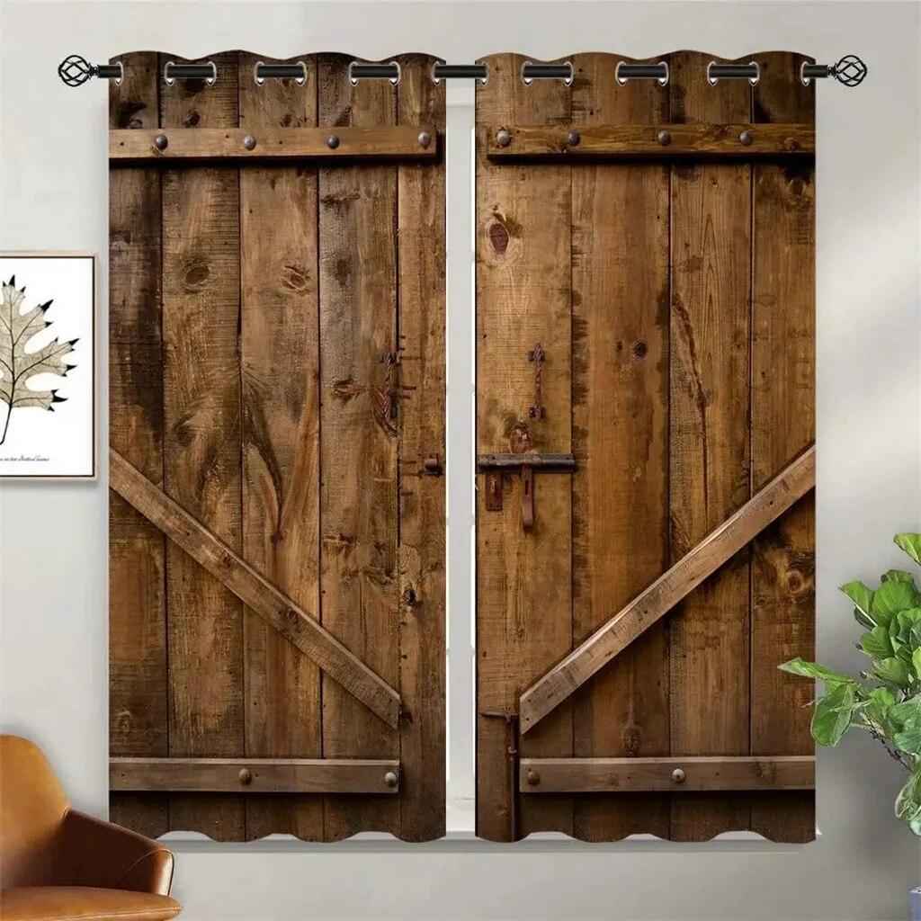 Rideau De Porte En Tissu Polyester - Style Rustique Ferme, Dimensions 132 X 203 Cm, Œillets Inclus