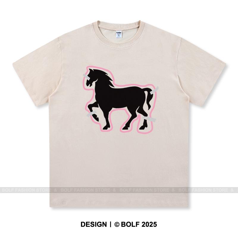 Women's Paper-Cut Art Horse Printed T-Shirt 100% Cotton Oversized Folk Graphic Tees for Men Summer Tops Cultural Streetwear