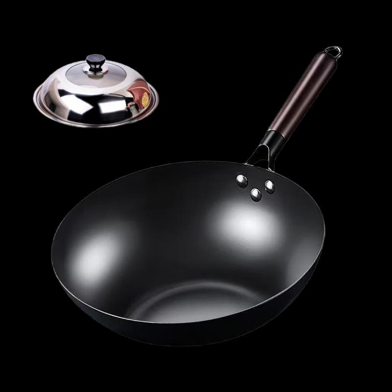 Lilang 32cm Flat-Bottom Iron Wok with Lid