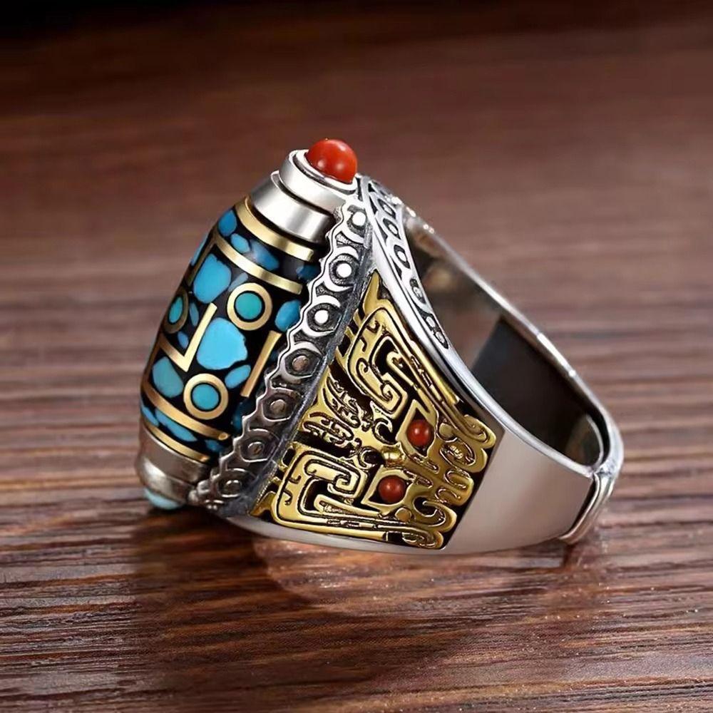 Six-character Mantra Ethnic Style Ring Open Luck Rotatable Finger Ring Jewelry Accessories