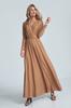 Elegant Beige Maxi Dress With Long Sleeves And A Wrap Neckline - M705 Size S