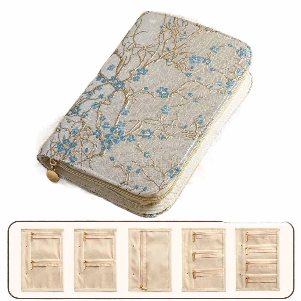 

Anti-oxidation Jewelry Storage Bag Flower Pattern Notebook Jewelry Handbag Travel Blue Plum Blossom