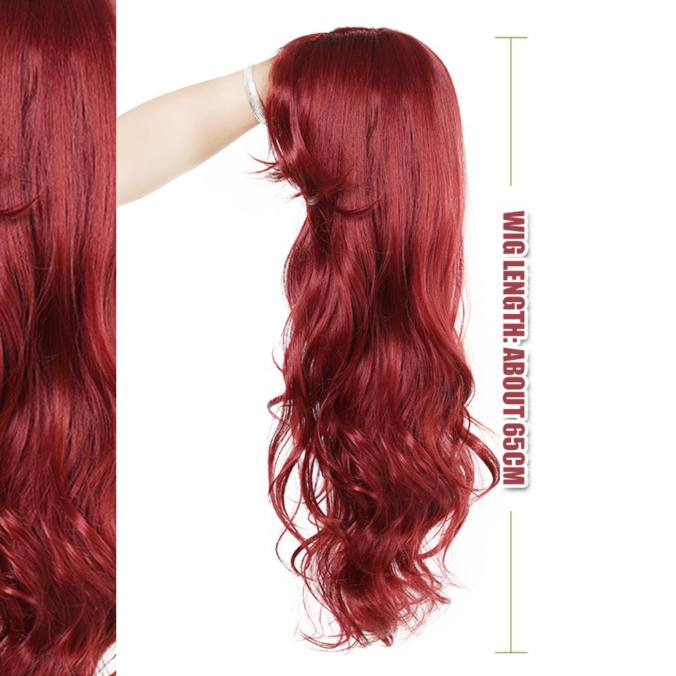 WTB Red Wavy Curly Long Hair Synthetic Wig Female Elegant Mystery Split Bangs Festival Cosplay Wave Long Curly Hair