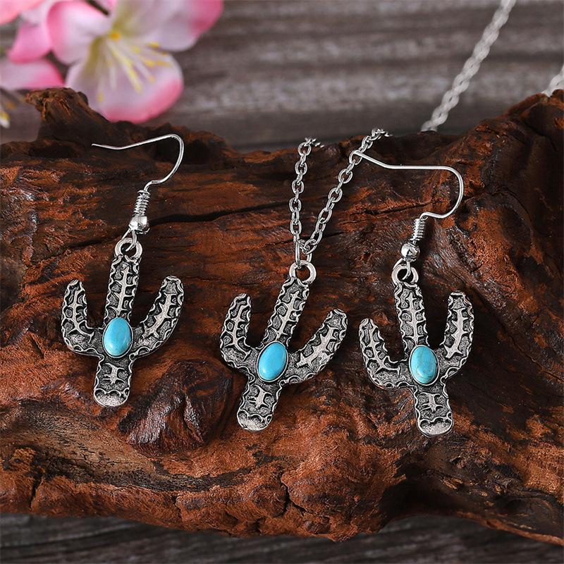 

Модные ретро креативные серьги с бирюзовым кактусом, богемный ювелирный костюм, женский