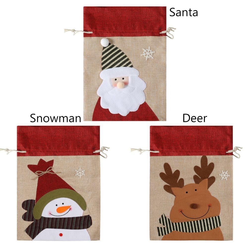 Cartoon Santa Snowman Deer Christmas Gift Bag Dimity Two Sizes Christmas Apple Bag Large Capacity Multicolor