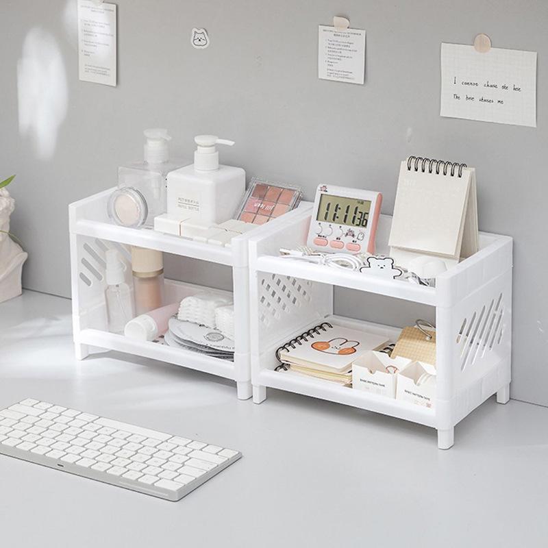 Doppelschichtiger Lagerregal Minimalistischer Schreibtischorganisator Einfach zu montieren für Badezimmer Home Office Arbeitsplatte 1 Stück