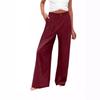 Women Solid High Waist Single Button Front Pleated Loose Wide Leg Comfort Casual Long Trousers
