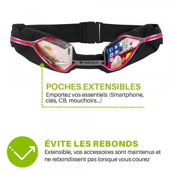 Ceinture de running - WANTALIS - Universelle - Étanche - 2 Poches - Rose