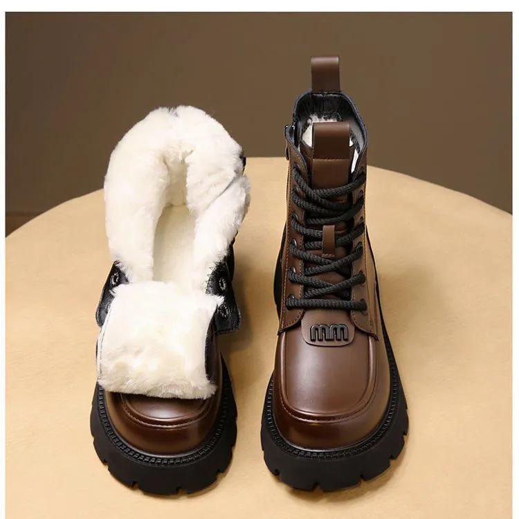 Fur all-in-one snow boots women s winter wool martin boots women s retro thick-soled warm cotton shoes plus velvet thick cotton boots 35 2419₽