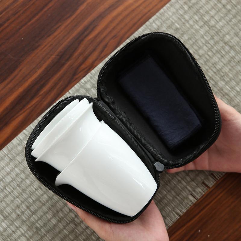 Dehua White Porcelain Travel Kung Fu Tea Set Portable Bag One Bowl Four Cups Glass Express Cup Gift