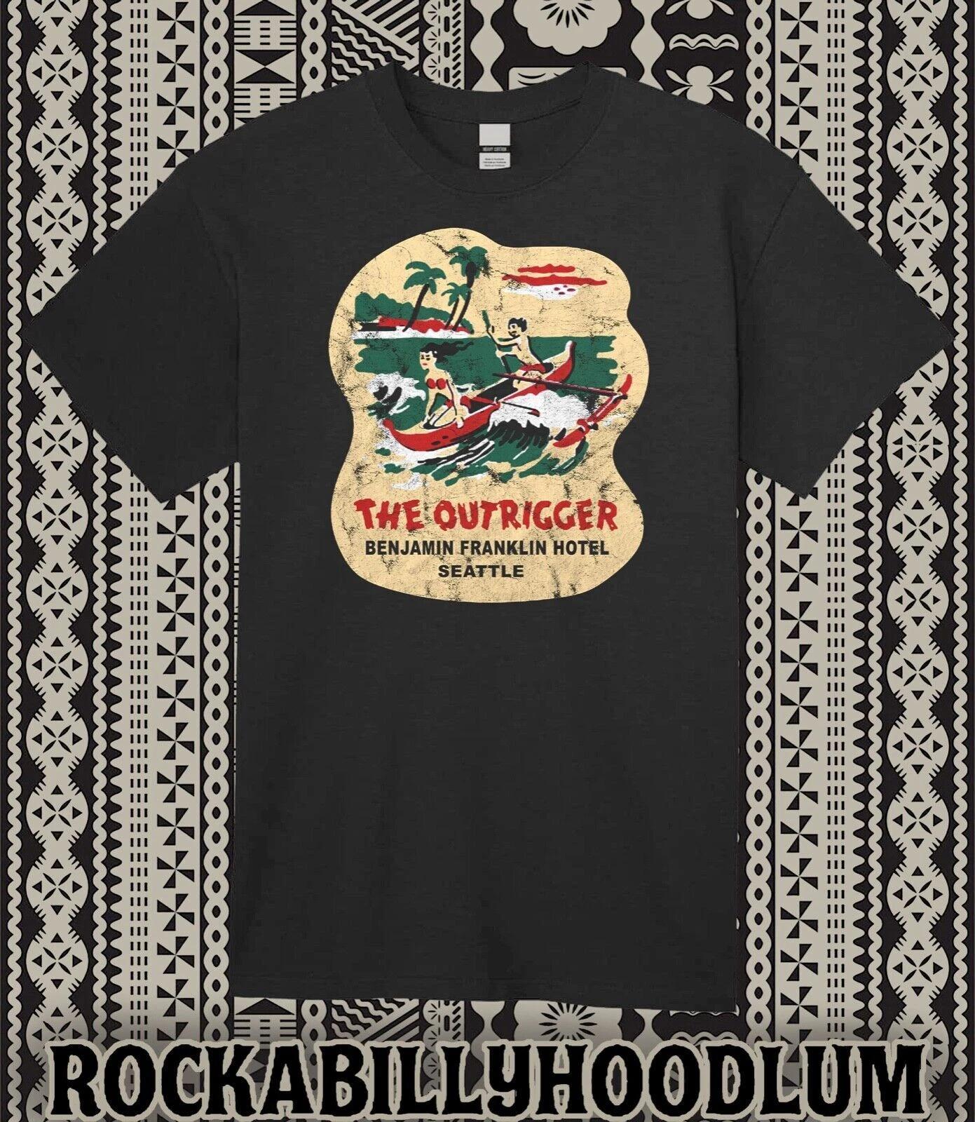 Retro Tiki Art Tee T Shirt Cotton Mug Bar Restaurant The Outrigger Seattle WA 2XL