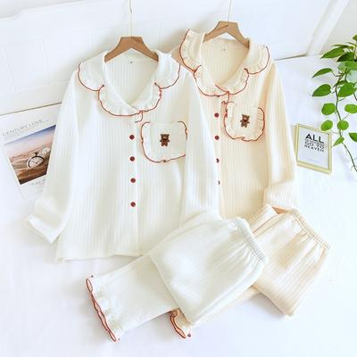 Neue Herbst- und Winter-Damenpyjamas mit langen Ärmeln, verdickte Luft-Baumwollschicht, Spitzenkragen, warmer Heimservice-Anzug für Damen