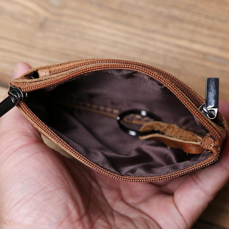 NZPJ Men's Leather Zipper Coin Wallet First Layer Cowhide Mini Short Wallet Handbag Change Wallet