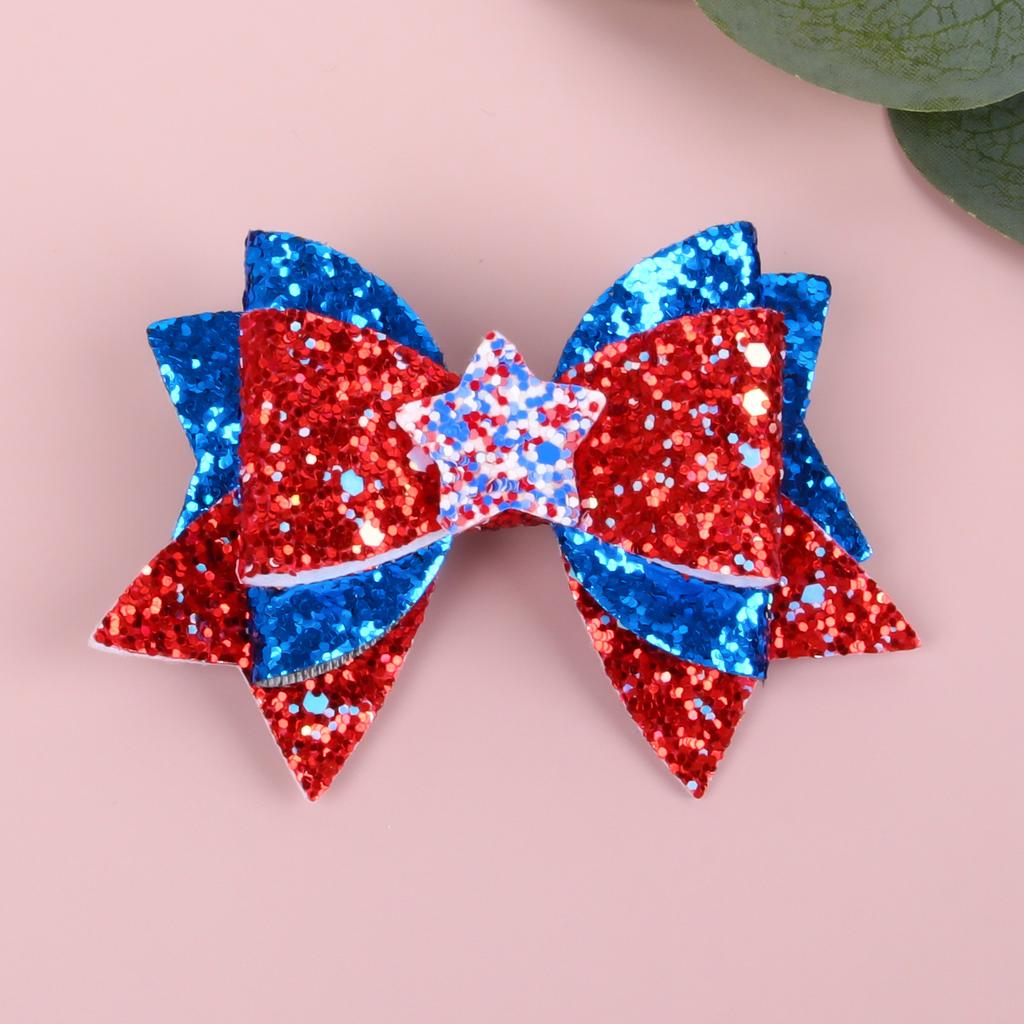 4th of July Hair Bows Hair Clip Girls Glitter Red White Blue Sequin Bows Barrettes Independence Day Party Decor Accessories