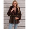 Womens Short Faux Fur Coat Leopard Print Belted Warm Leather Plush Outerwear