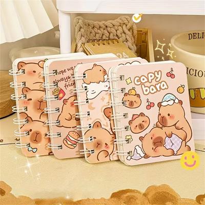 A7 4 adet Sevimli Kapibara Spiral Defter Dayanıklı Sert Kapaklı Hayvan Temalı Mini Öğrenci Ofis Notları İçin 80 Yaprak/Paket