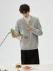 Herrstickad tröja i koreansk stil, grå, V-ringad - Elegant hög hals, tvådelad design