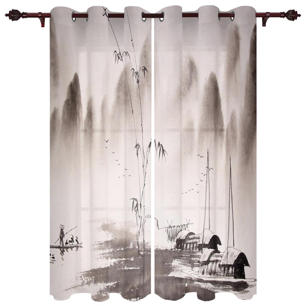 Blumen und Vögel im chinesischen Stil Illustration Fenstergardinen für Wohnzimmer Dekorative Artikel Wohnzimmer