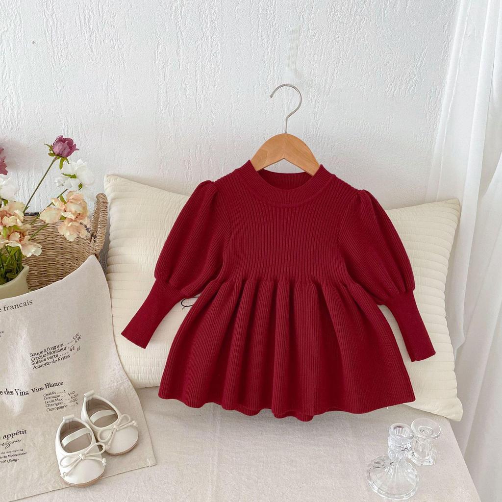 Korean-Style Puff Sleeve Sweater for Girls, 0-5 Years, Autumn Fashion, Knitted Top AY636