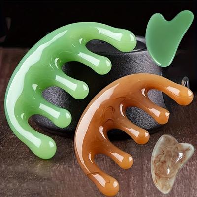 1/2PCS Handheld Resin Massage Comb for Head and Scalp - Relaxation and Acupoint Massage Tool,Five-Tooth Round Head Meridian Comb