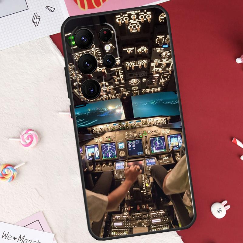Cockpit-Schutzhülle mit Fluginstrumenten-Motiv für Samsung Galaxy S24 FE, S20 FE, S21, S22, S23, S25, S26 Ultra, S10 Plus, S25 FE
