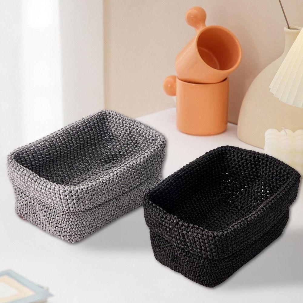 Handwoven Cotton Rope Storage Basket Rectangle Breathable Knitted Storage Basket Moisture-proof Large Capacity