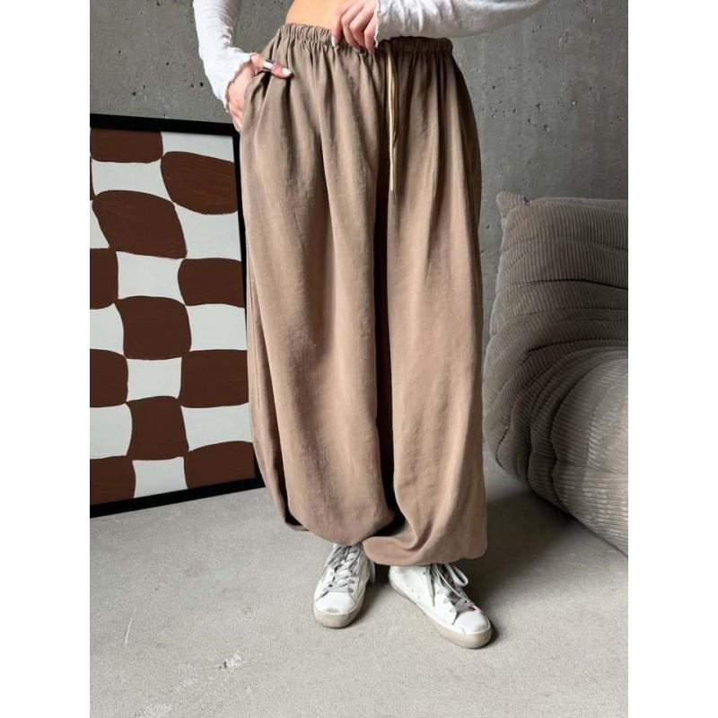 Womens High-Waisted Wide-Leg Lantern Pants Loose Fit Casual Trousers Korean Style Comfortable Knit Bottoms