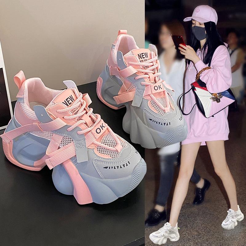 Thick-soled Lace-up Casual Sneakers for Women, Spring and Autumn Style, Fashionable and Comfortable Dad Shoes