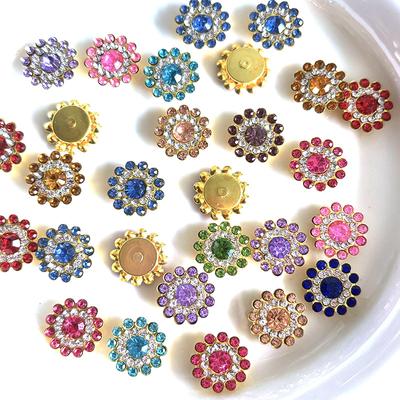 100pcs 14mm Round Plum Blossom Drill Triple Diamond Buckle Multicolor Flower Beads Round DIY Hair Accessories Colorful Double Layer Flower Rhinestones