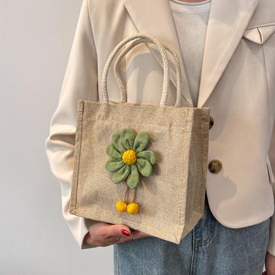 Linen Bento Bag Women's Korean Style One Shoulder Tote Bag Versatile Ins Work Handbag Outgoing Coin Storage Wallet