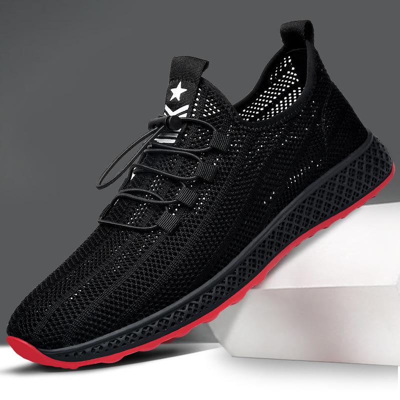 

Summer men s shoes, fashion casual shoes, knitted mesh, black and white, breathable driving shoes 44 чорний