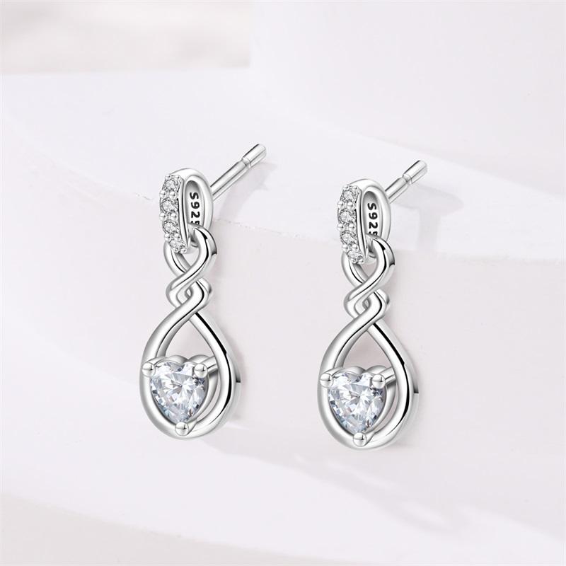 New Earring For Women 925 Silver Sparkling Cordate Zircon Pink Bow Princess Double Hoop Earrings Luxury Festival Party Jewelry